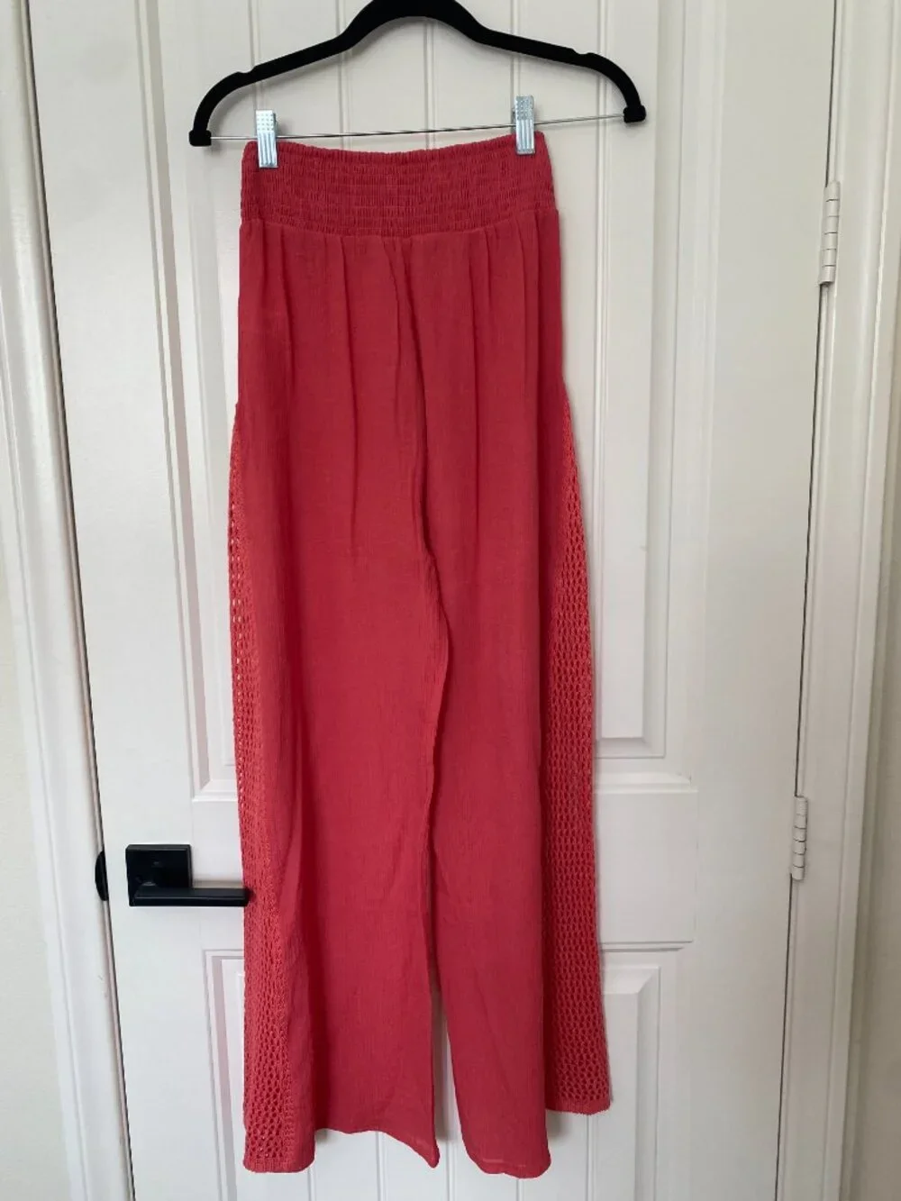 Elan | Tie Front Crocheted Top & Pull On Pants in Coral
